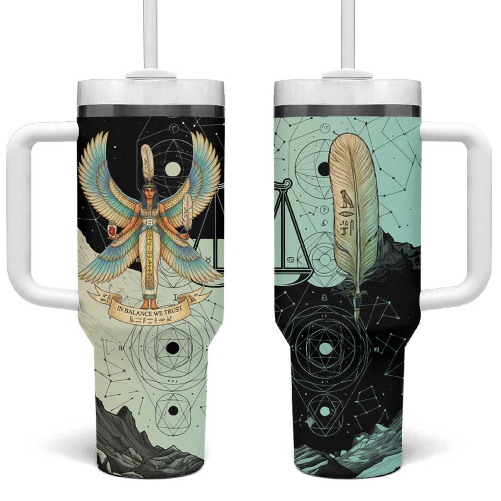 Ma’at Feather Egyptian Tumbler With Handle with Scales Symbolizing Truth and Cosmic Balance