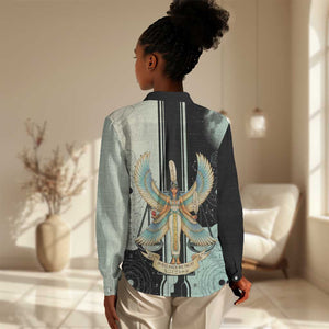 Ma’at Feather Egyptian Women Casual Shirt with Scales Symbolizing Truth and Cosmic Balance