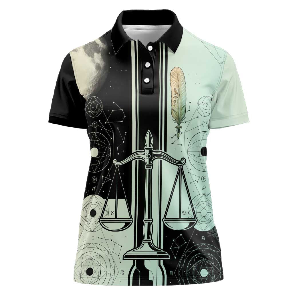 Ma’at Feather Egyptian Women Polo Shirt with Scales Symbolizing Truth and Cosmic Balance