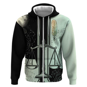 Ma’at Feather Egyptian Zip Hoodie with Scales Symbolizing Truth and Cosmic Balance