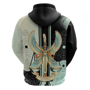 Ma’at Feather Egyptian Zip Hoodie with Scales Symbolizing Truth and Cosmic Balance