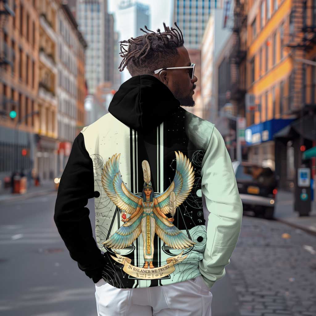 Ma’at Feather Egyptian Zip Hoodie with Scales Symbolizing Truth and Cosmic Balance