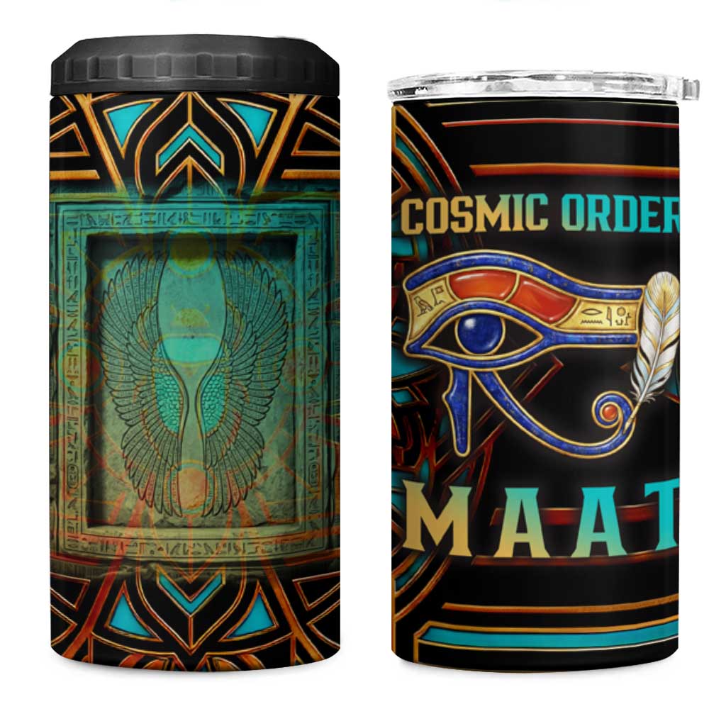 Ma’at Eye of Horus 4 in 1 Can Cooler Tumbler Egyptian Feather Celebrating Truth