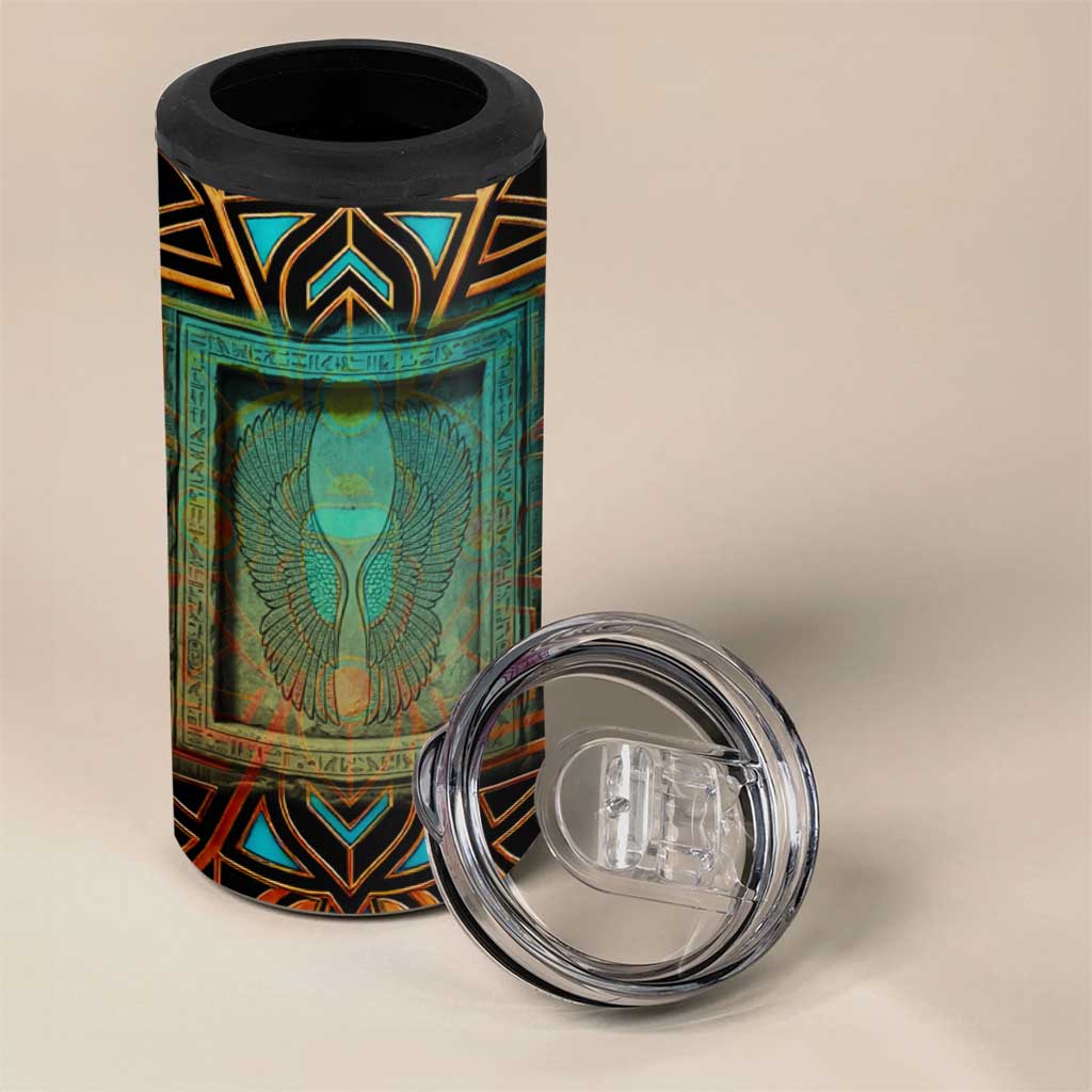 Ma’at Eye of Horus 4 in 1 Can Cooler Tumbler Egyptian Feather Celebrating Truth