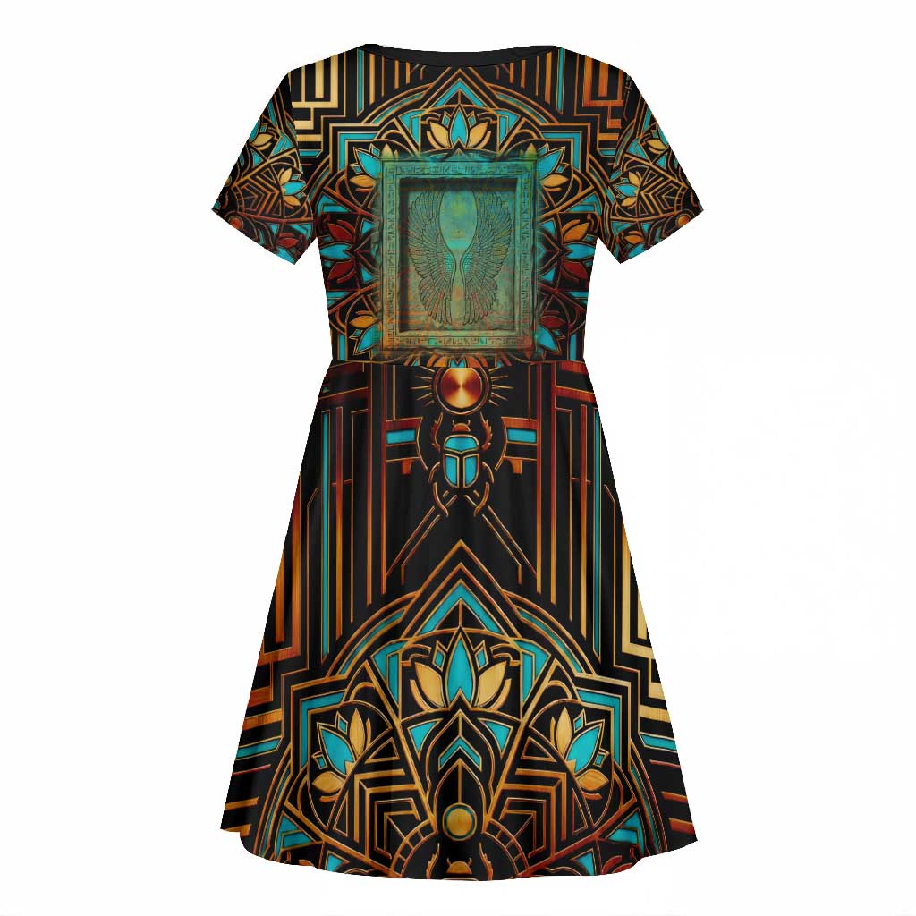 Ma’at Eye of Horus Kid Short Sleeve Dress Egyptian Feather Celebrating Truth