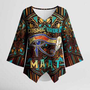 Ma’at Eye of Horus Kimono Sleeve Blouse Egyptian Feather Celebrating Truth