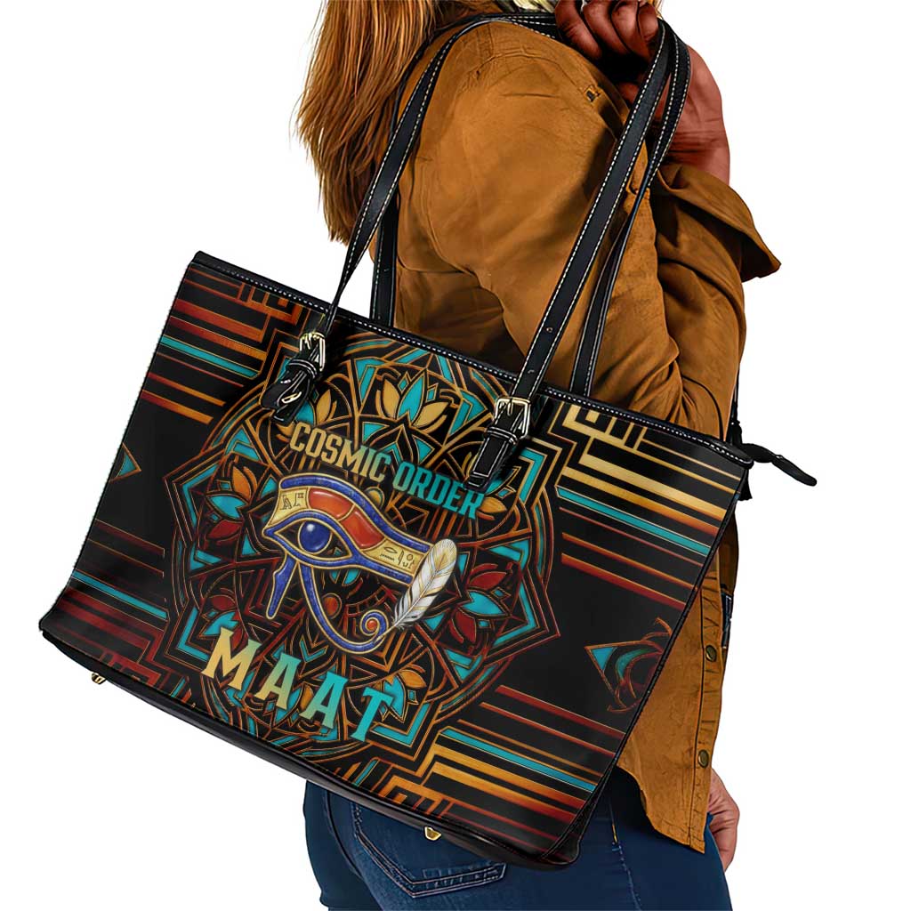 Ma’at Eye of Horus Leather Tote Bag Egyptian Feather Celebrating Truth