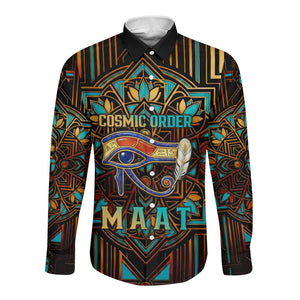Ma’at Eye of Horus Long Sleeve Button Shirt Egyptian Feather Celebrating Truth