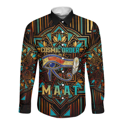 Ma’at Eye of Horus Long Sleeve Button Shirt Egyptian Feather Celebrating Truth