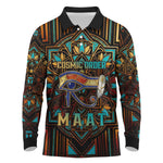 Ma’at Eye of Horus Long Sleeve Polo Shirt Egyptian Feather Celebrating Truth