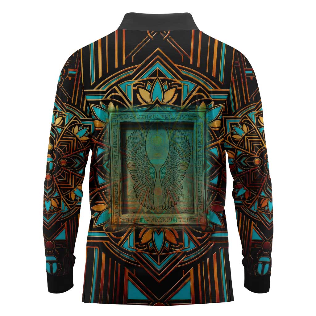 Ma’at Eye of Horus Long Sleeve Polo Shirt Egyptian Feather Celebrating Truth