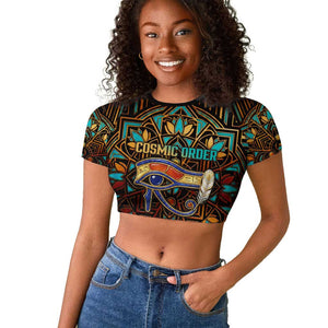 Ma’at Eye of Horus Raglan Cropped T shirt Egyptian Feather Celebrating Truth