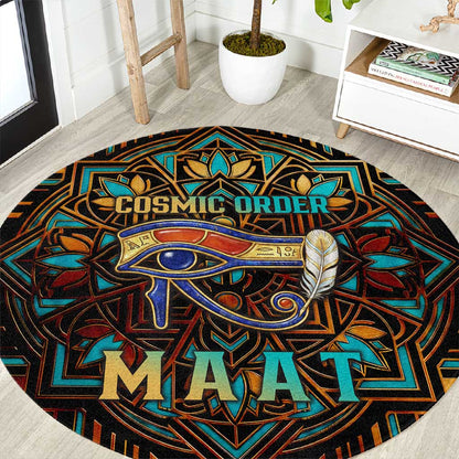 Ma’at Eye of Horus Round Carpet Egyptian Feather Celebrating Truth