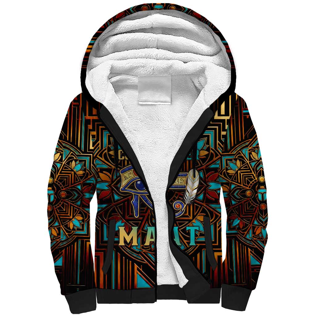 Ma’at Eye of Horus Sherpa Hoodie Egyptian Feather Celebrating Truth