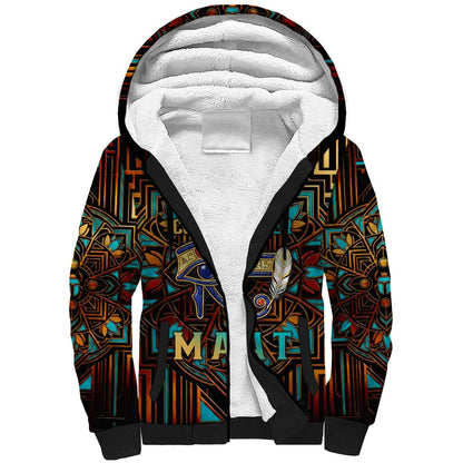 Ma’at Eye of Horus Sherpa Hoodie Egyptian Feather Celebrating Truth