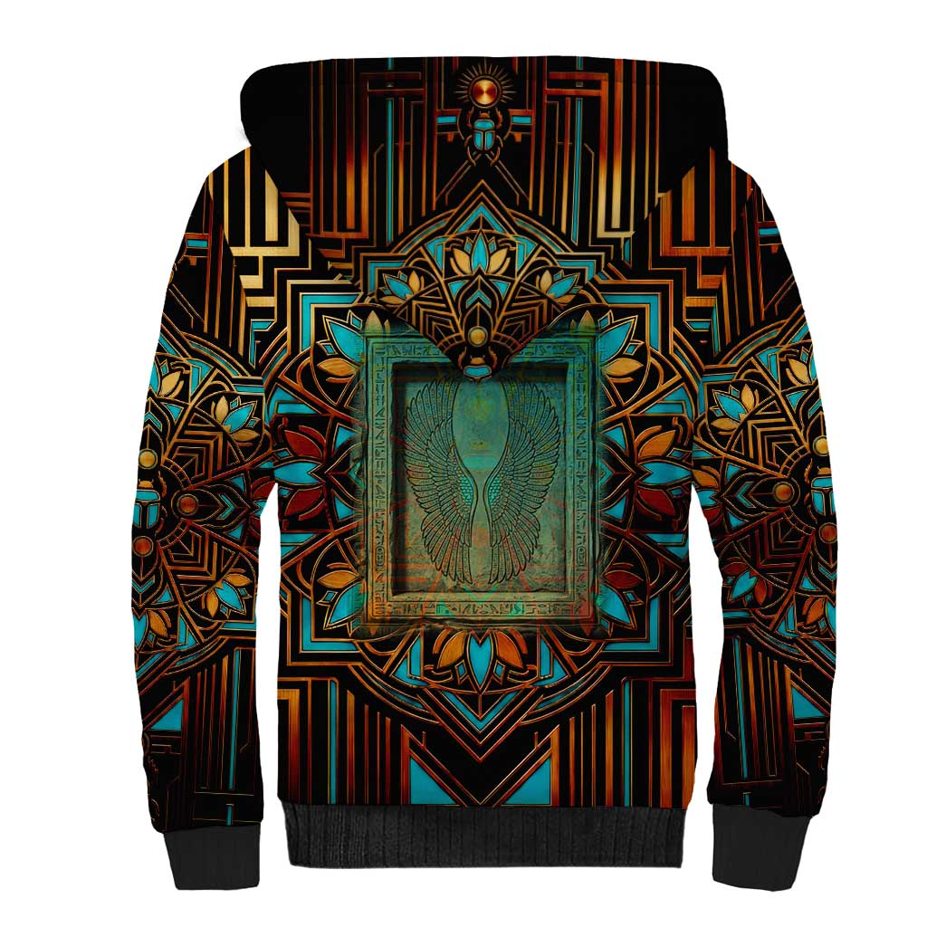 Ma’at Eye of Horus Sherpa Hoodie Egyptian Feather Celebrating Truth