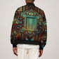 Ma’at Eye of Horus Sleeve Zip Bomber Jacket Egyptian Feather Celebrating Truth