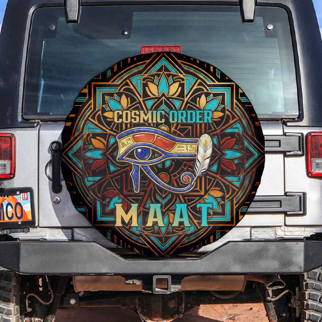 Ma’at Eye of Horus Spare Tire Cover Egyptian Feather Celebrating Truth