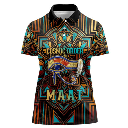 Ma’at Eye of Horus Women Polo Shirt Egyptian Feather Celebrating Truth