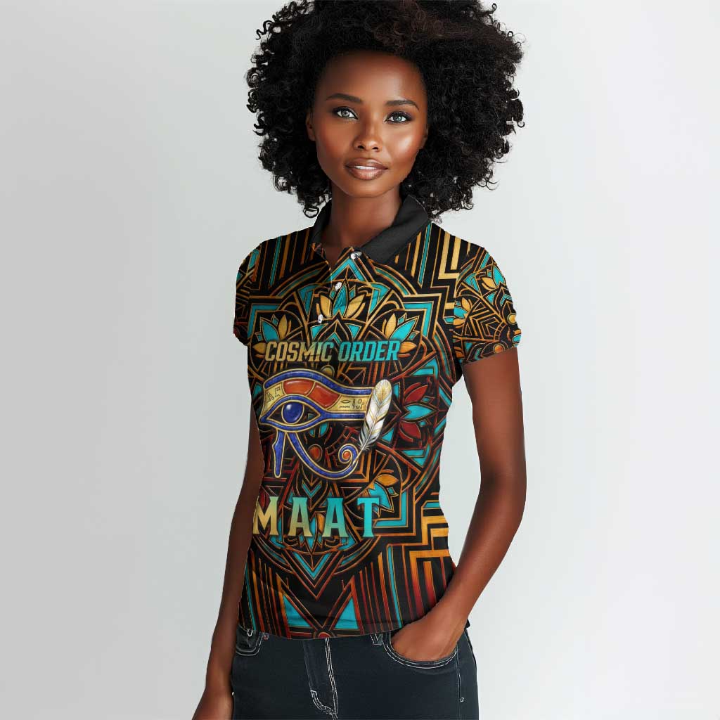 Ma’at Eye of Horus Women Polo Shirt Egyptian Feather Celebrating Truth