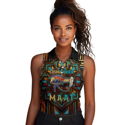Ma’at Eye of Horus Women Sleeveless Polo Shirt Egyptian Feather Celebrating Truth