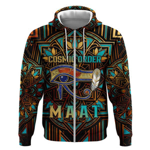 Ma’at Eye of Horus Zip Hoodie Egyptian Feather Celebrating Truth