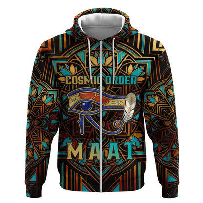 Ma’at Eye of Horus Zip Hoodie Egyptian Feather Celebrating Truth