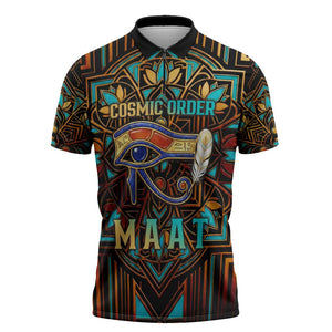 Ma’at Eye of Horus Zipper Polo Shirt Egyptian Feather Celebrating Truth