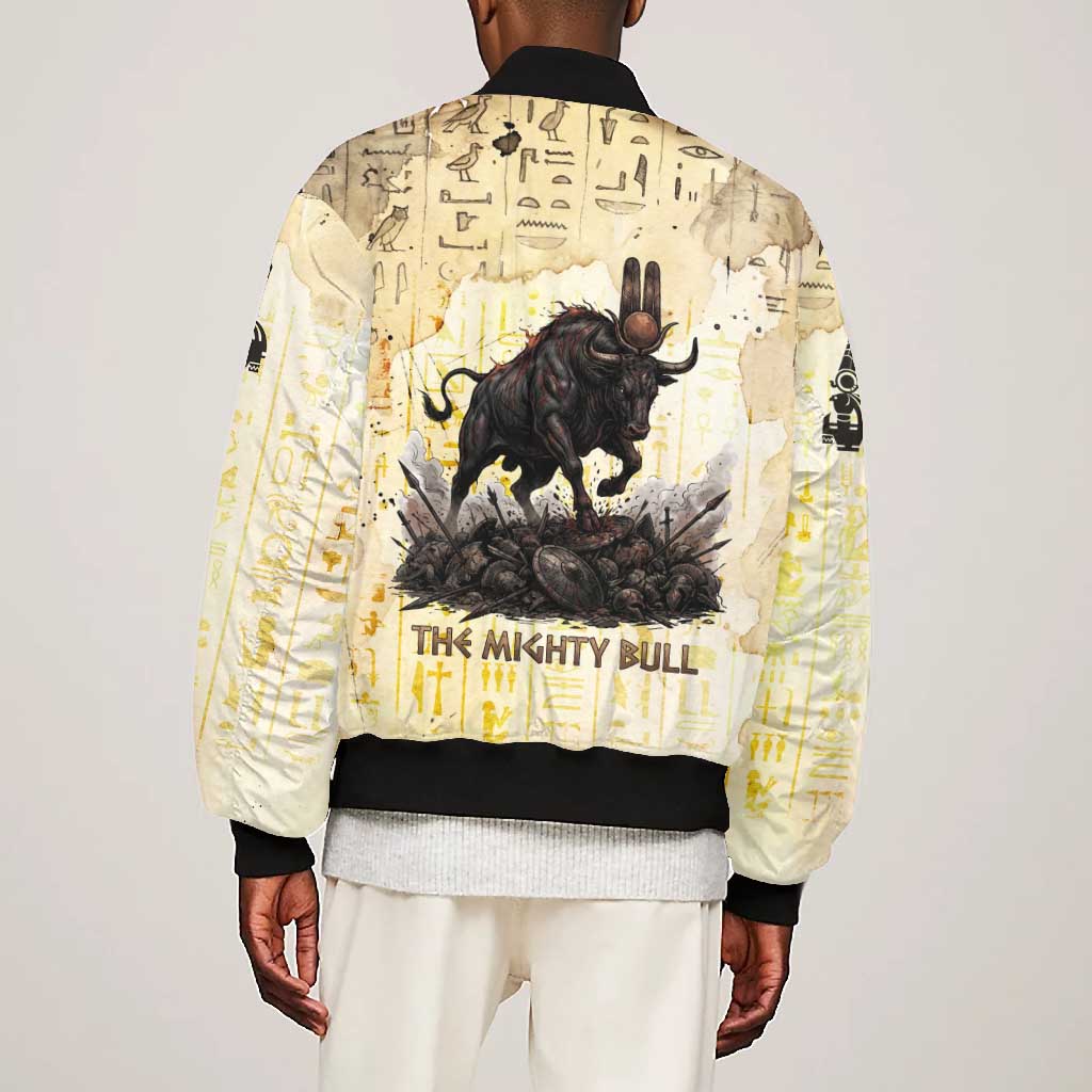 Montu Egyptian Bomber Jacket War God Mighty Bull Symbol Ancient Power Hieroglyphic