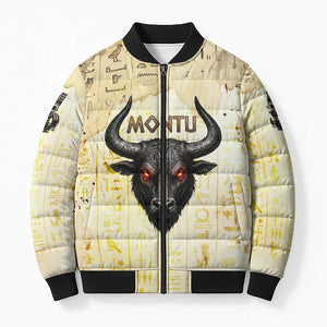 Montu Egyptian Bomber Puffer Jacket War God Mighty Bull Symbol Ancient Power Hieroglyphic