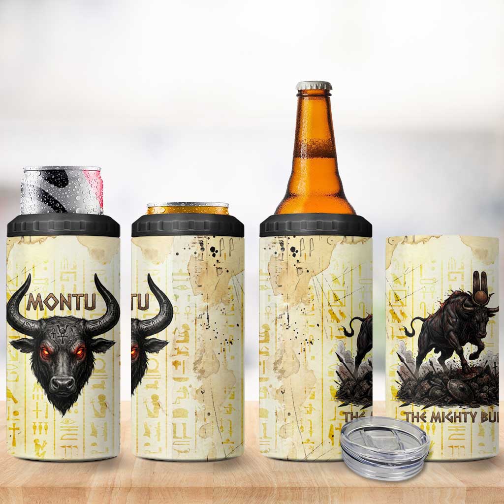 Montu Egyptian 4 in 1 Can Cooler Tumbler War God Mighty Bull Symbol Ancient Power Hieroglyphic