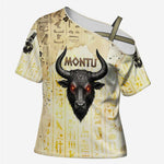 Montu Egyptian Cross Shoulder Shirt War God Mighty Bull Symbol Ancient Power Hieroglyphic