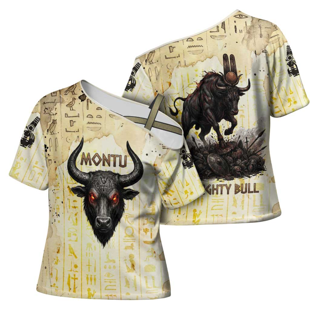 Montu Egyptian Cross Shoulder Shirt War God Mighty Bull Symbol Ancient Power Hieroglyphic