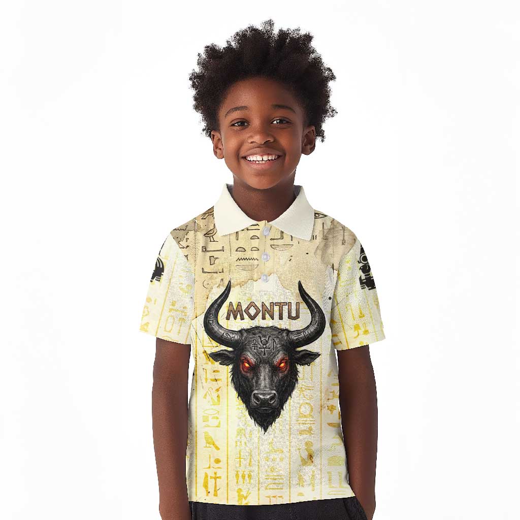 Montu Egyptian Kid Polo Shirt War God Mighty Bull Symbol Ancient Power Hieroglyphic