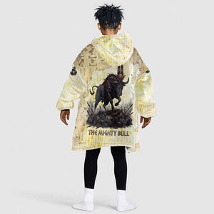 Montu Egyptian Kid Wearable Blanket Hoodie War God Mighty Bull Symbol Ancient Power Hieroglyphic