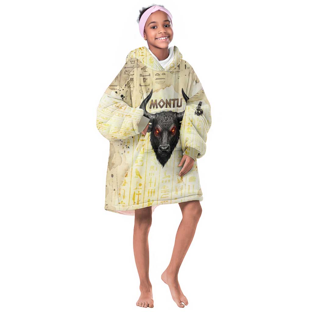 Montu Egyptian Kid Wearable Blanket Hoodie War God Mighty Bull Symbol Ancient Power Hieroglyphic