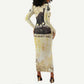 Montu Egyptian Long Sleeve Bodycon Dress War God Mighty Bull Symbol Ancient Power Hieroglyphic