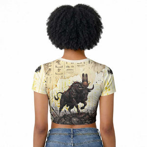 Montu Egyptian Raglan Cropped T shirt War God Mighty Bull Symbol Ancient Power Hieroglyphic