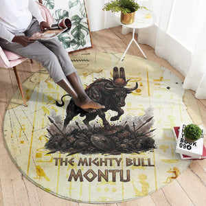 Montu Egyptian Round Carpet War God Mighty Bull Symbol Ancient Power Hieroglyphic