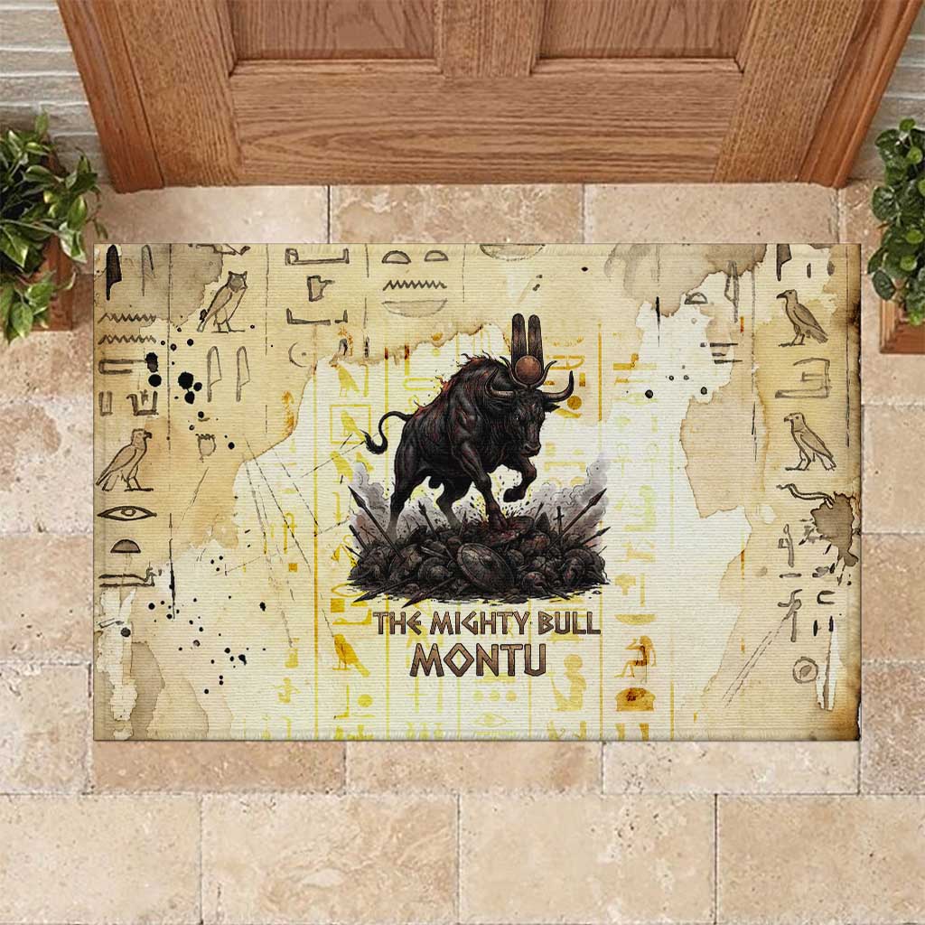 Montu Egyptian Rubber Doormat War God Mighty Bull Symbol Ancient Power Hieroglyphic
