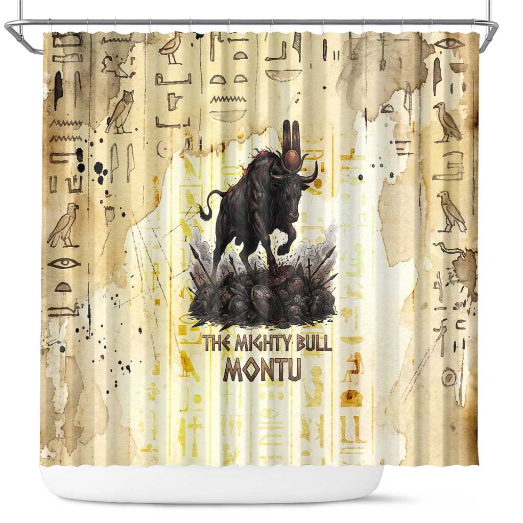 Montu Egyptian Shower Curtain War God Mighty Bull Symbol Ancient Power Hieroglyphic