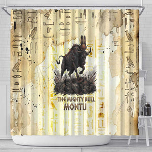 Montu Egyptian Shower Curtain War God Mighty Bull Symbol Ancient Power Hieroglyphic
