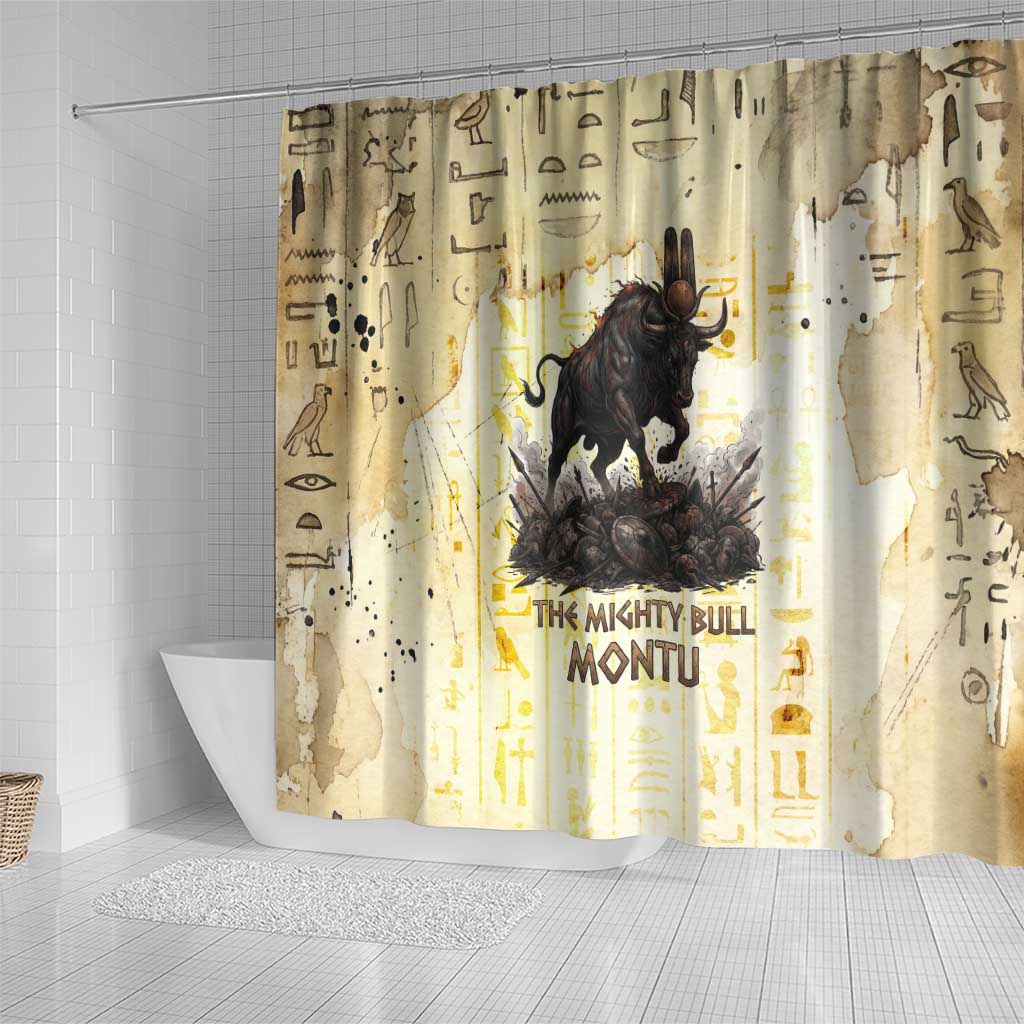 Montu Egyptian Shower Curtain War God Mighty Bull Symbol Ancient Power Hieroglyphic