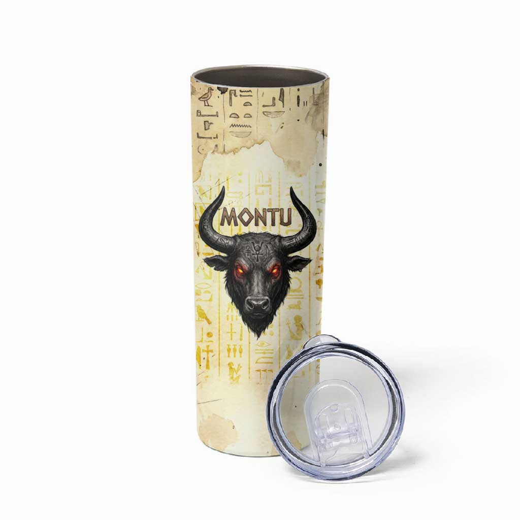 Montu Egyptian Skinny Tumbler War God Mighty Bull Symbol Ancient Power Hieroglyphic