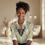 Montu Egyptian Women Casual Shirt War God Mighty Bull Symbol Ancient Power Hieroglyphic