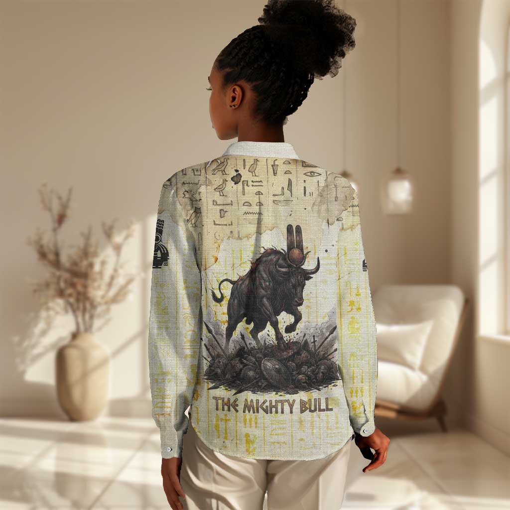 Montu Egyptian Women Casual Shirt War God Mighty Bull Symbol Ancient Power Hieroglyphic