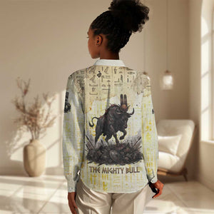 Montu Egyptian Women Casual Shirt War God Mighty Bull Symbol Ancient Power Hieroglyphic