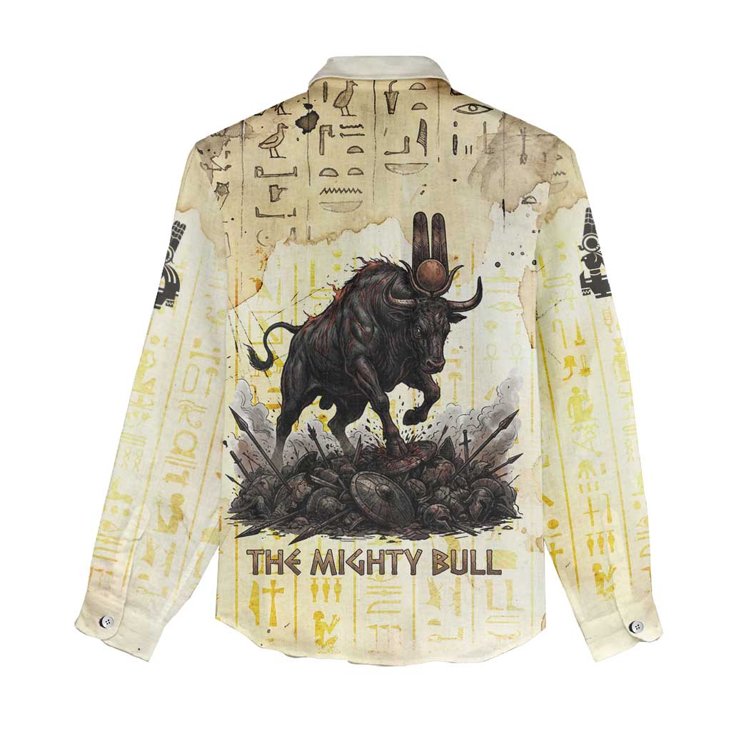 Montu Egyptian Women Casual Shirt War God Mighty Bull Symbol Ancient Power Hieroglyphic