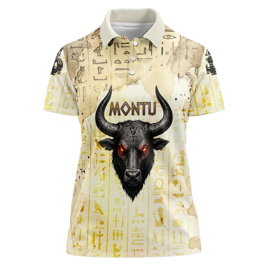 Montu Egyptian Women Polo Shirt War God Mighty Bull Symbol Ancient Power Hieroglyphic