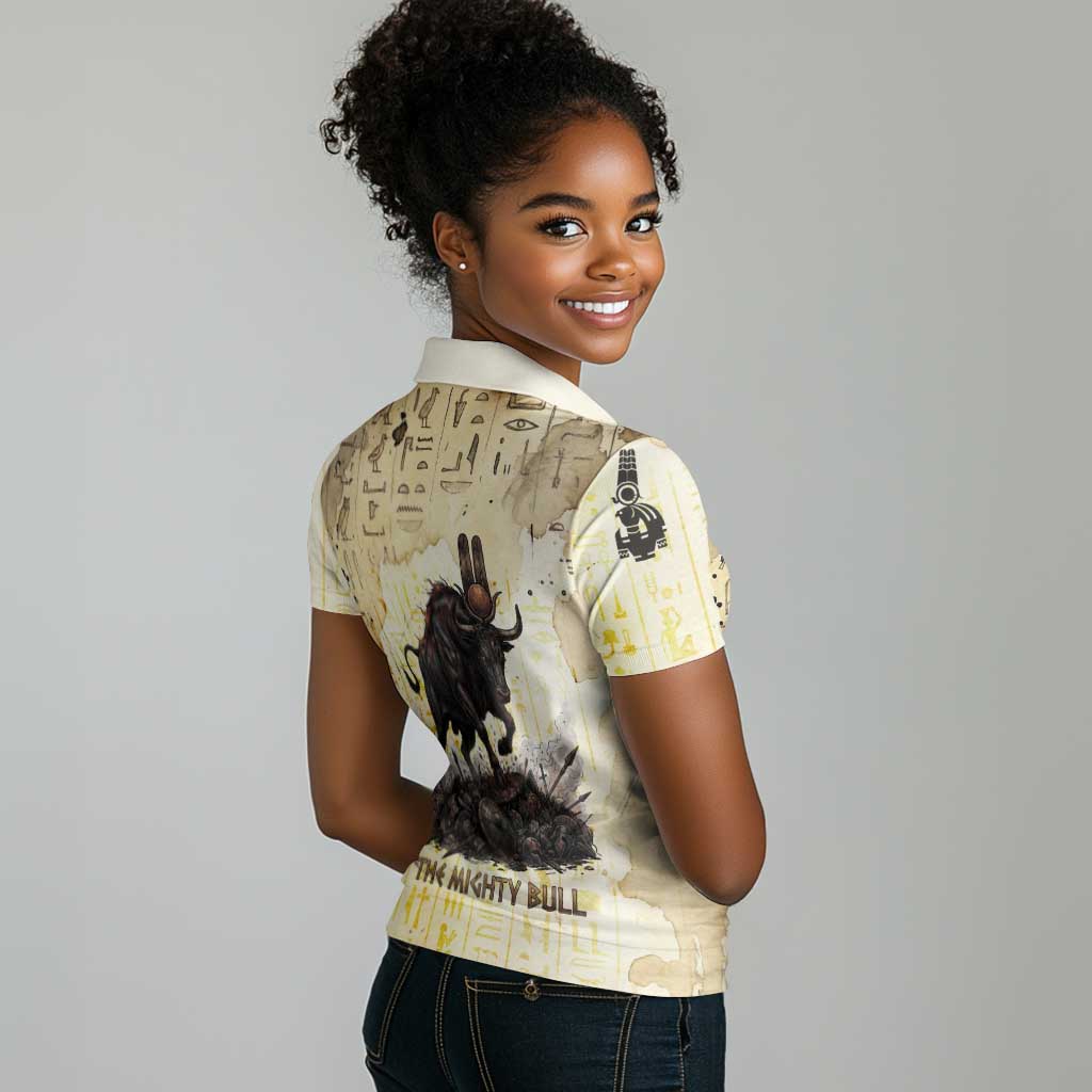 Montu Egyptian Women Polo Shirt War God Mighty Bull Symbol Ancient Power Hieroglyphic